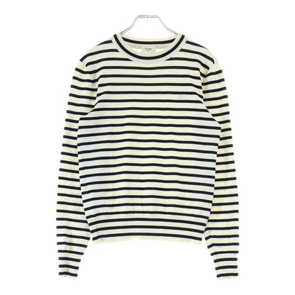 Celine Striped Triomphe Crew Neck Mariniere Wool Knit Sweater White Black