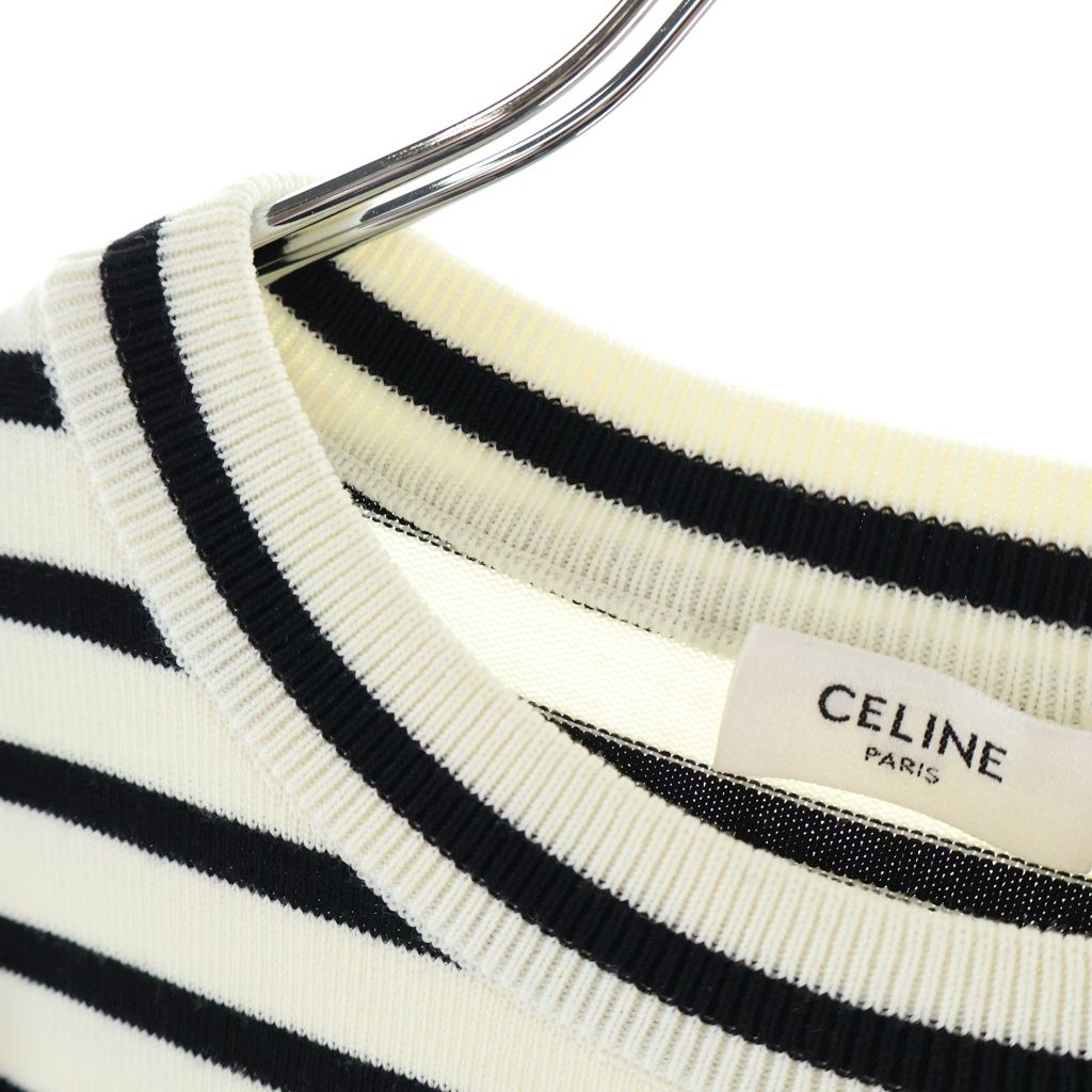 Celine Striped Triomphe Crew Neck Mariniere Wool Knit Sweater White Black — view 6