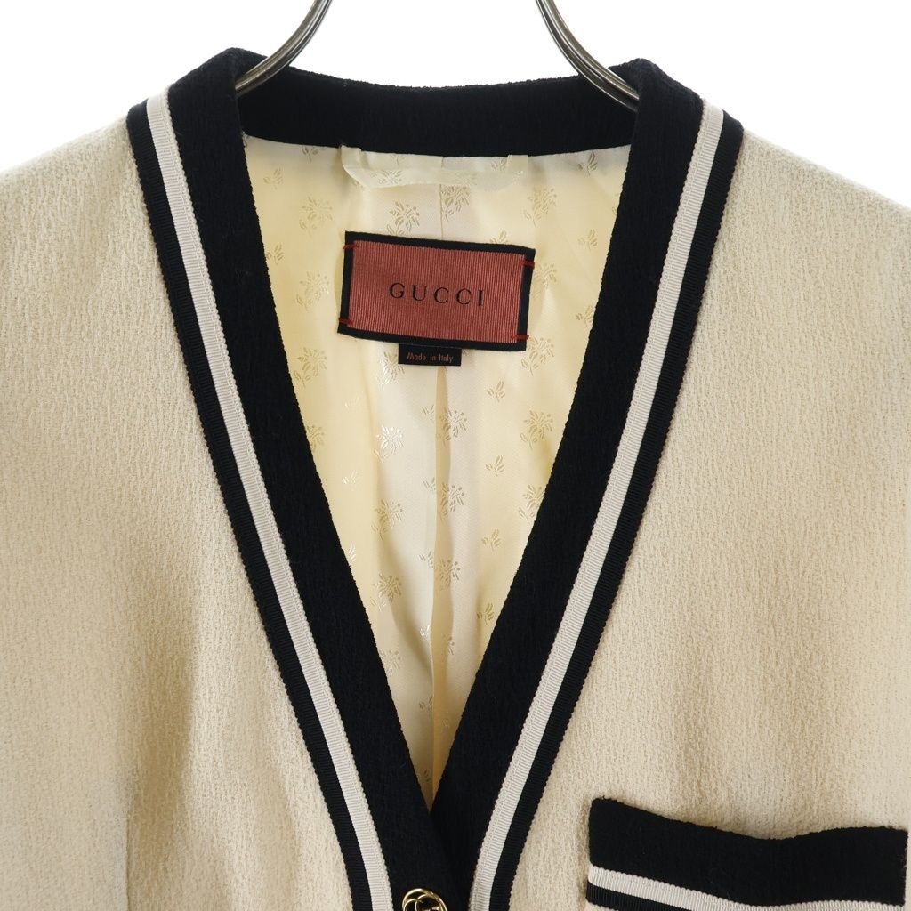 Gucci GG Button Collarless Jacket Ivory Black — view 3