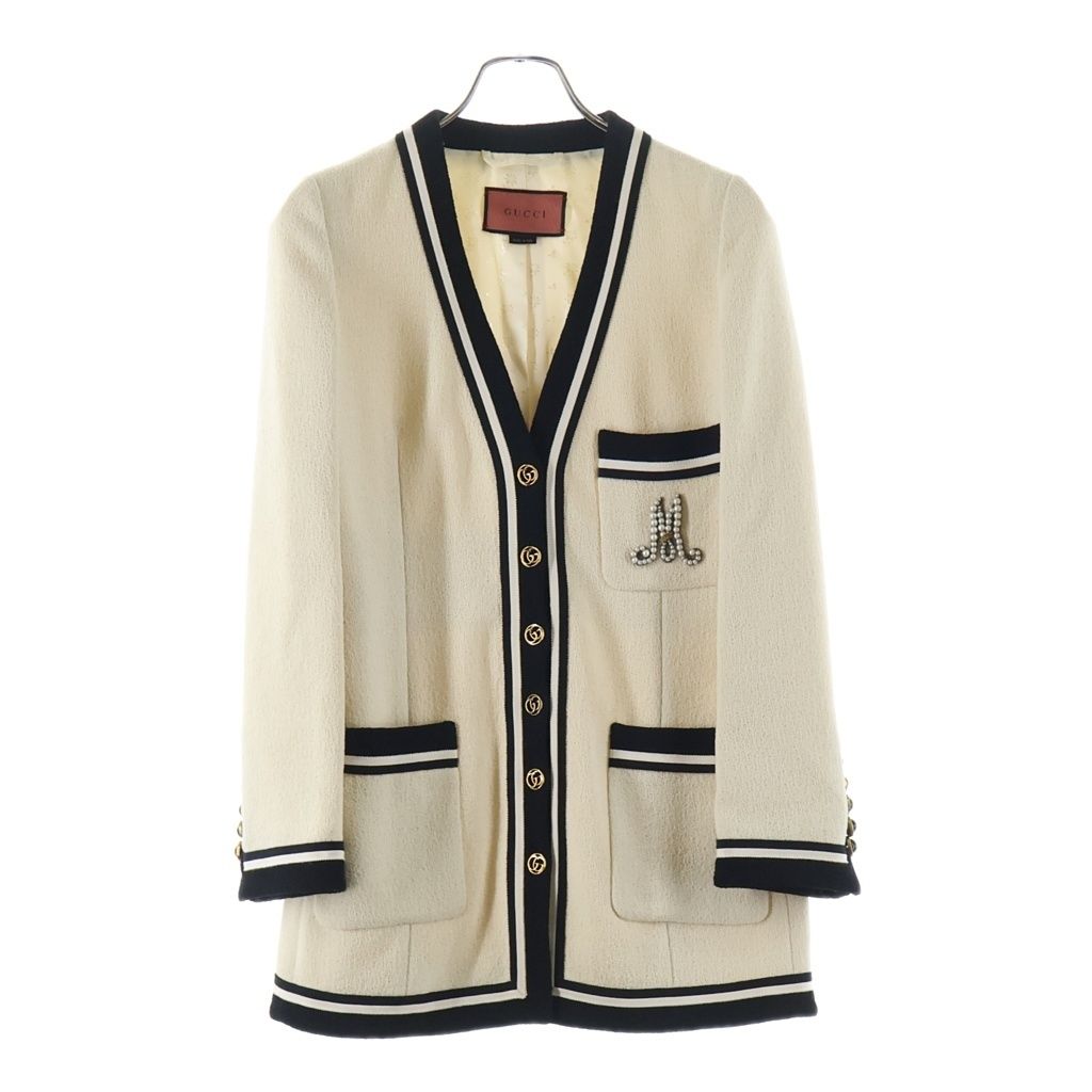 Gucci GG Button Collarless Jacket Ivory Black