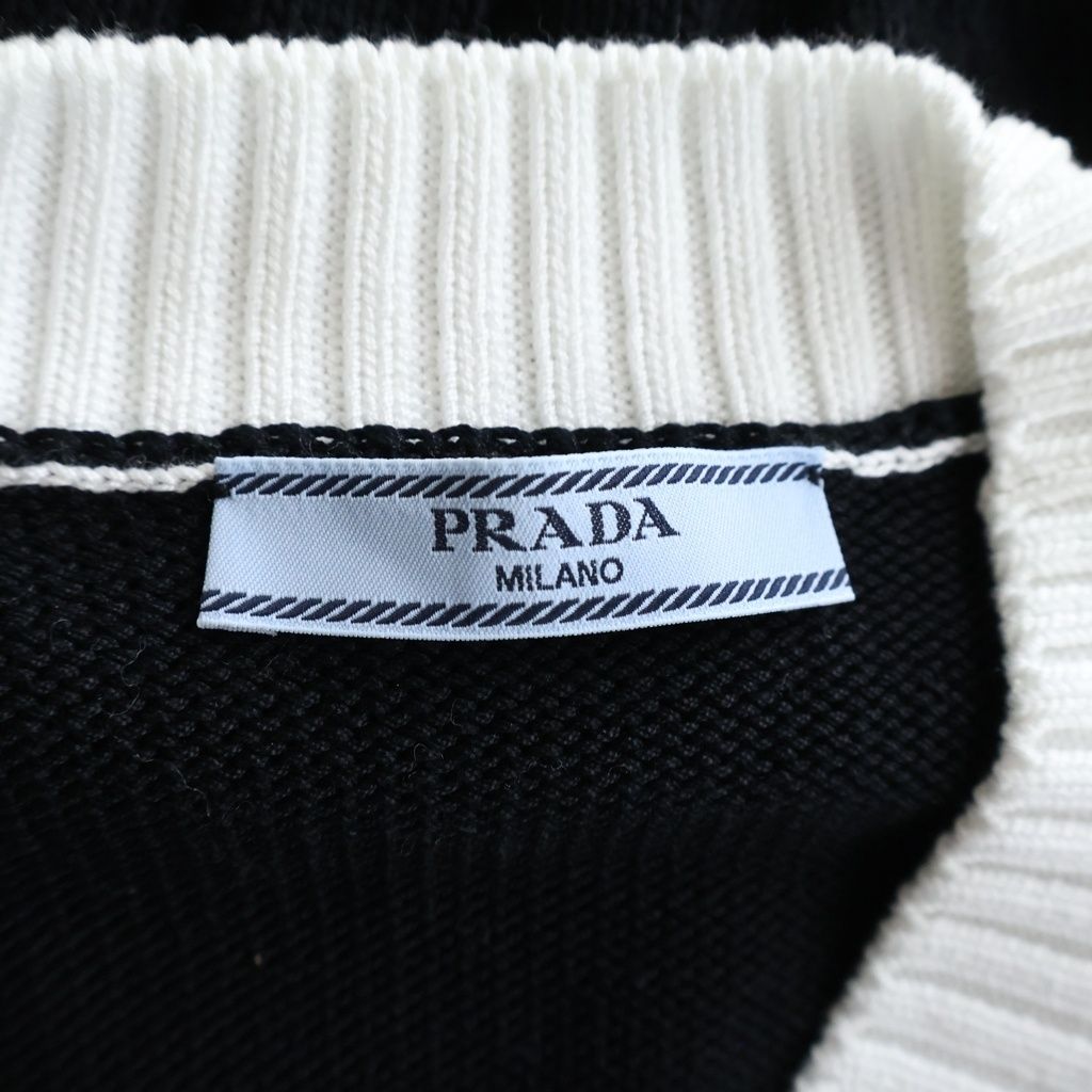 Prada Cropped Plain Knit Cardigan Cotton Black White — view 6