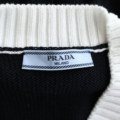 Prada Cropped Plain Knit Cardigan Cotton Black White — view 6
