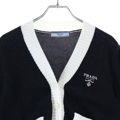 Prada Cropped Plain Knit Cardigan Cotton Black White — view 3