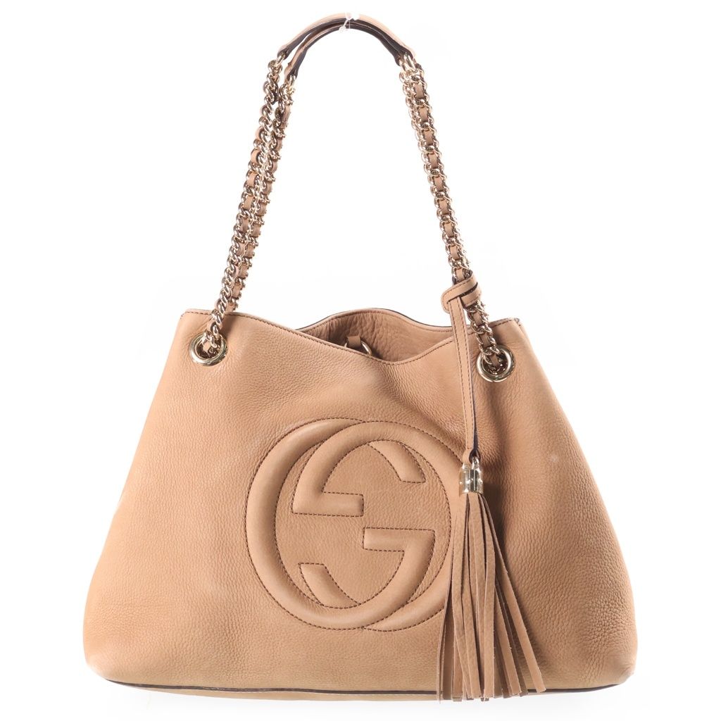Gucci Soho Chain Shoulder Bag Interlocking Leather Beige