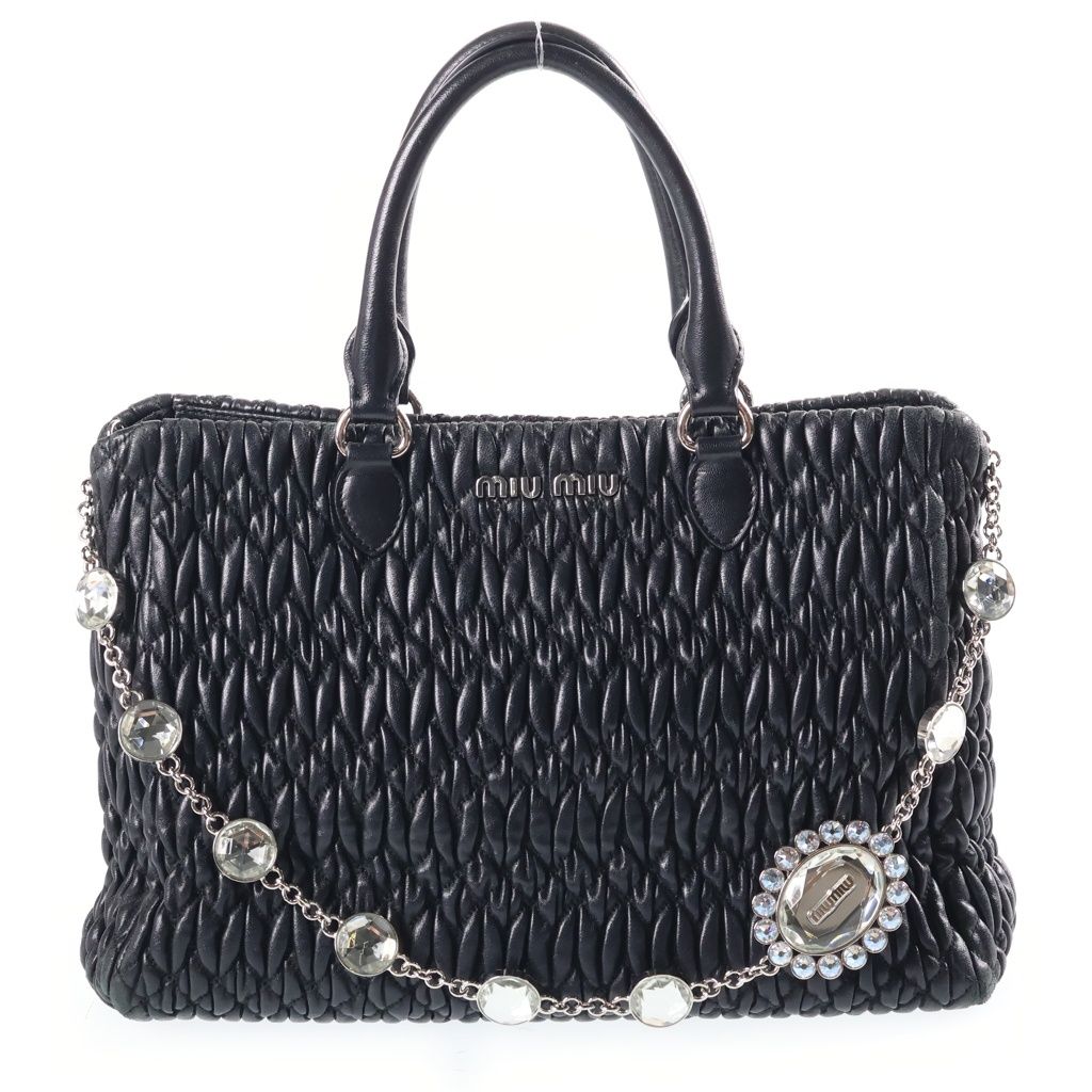 Miu Miu Nappa Crystal Matelasse 2-Way Shoulder Bag Leather Black