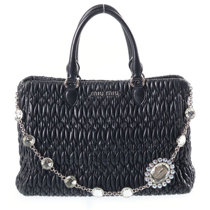 Miu Miu Nappa Crystal Matelasse 2-Way Shoulder Bag Leather Black