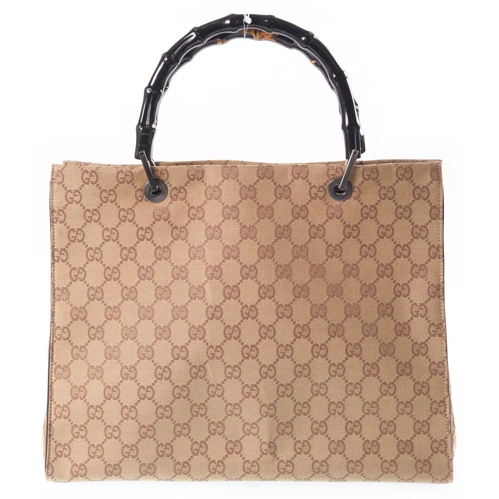 Gucci Bamboo Tote Back Handbag GG Canvas Brown