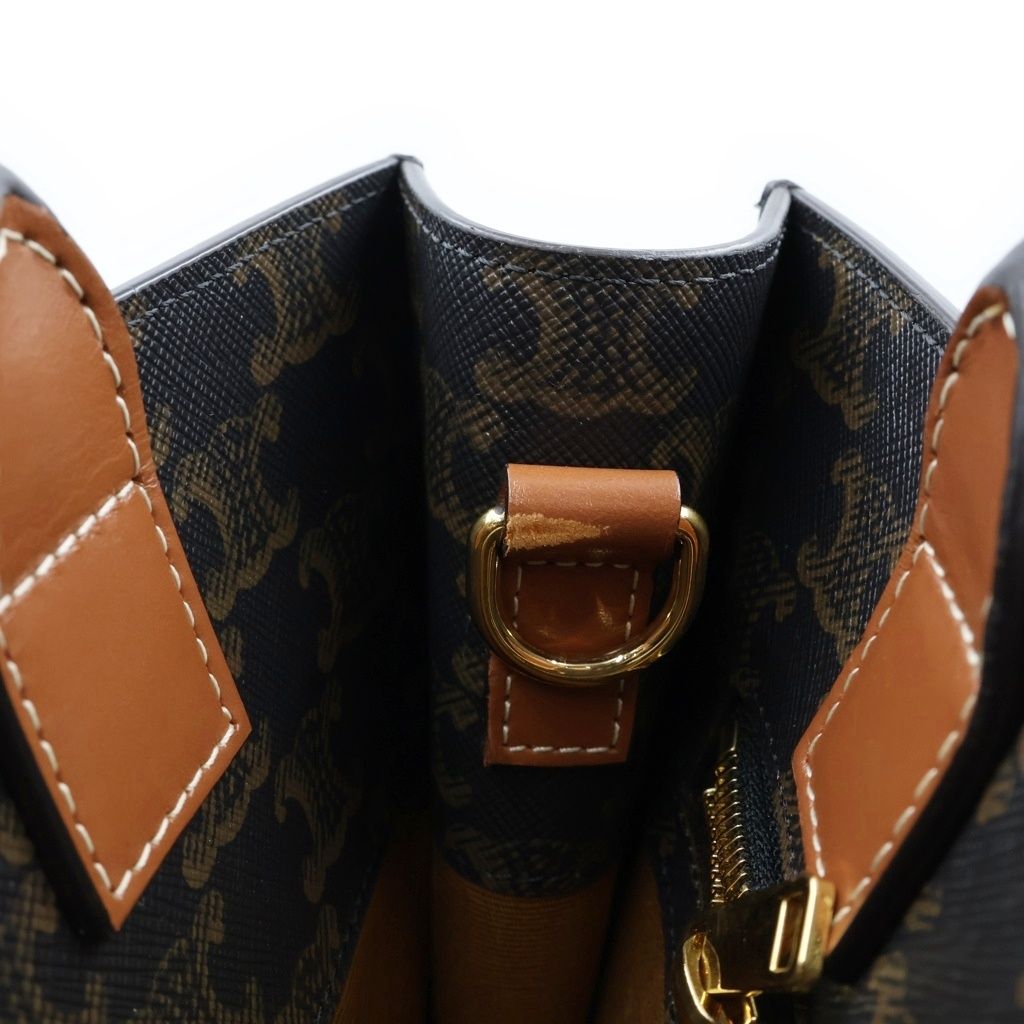 Celine Triomphe Vertical Cabas Small Leather 2-Way Shoulder Bag Brown — view 6