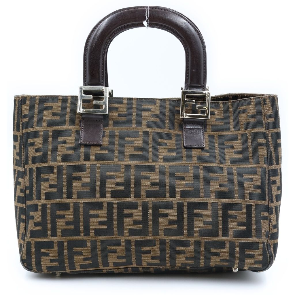 Fendi Zucca Canvas Leather Silver Tote Bag Brown