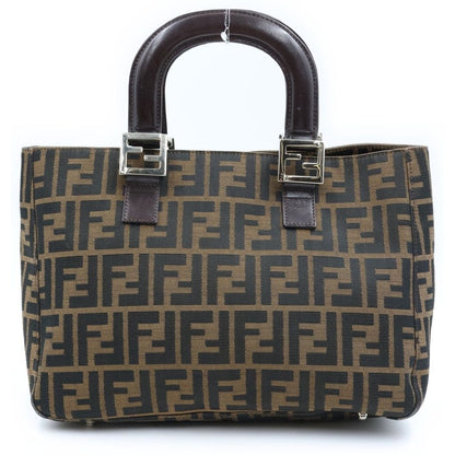 Fendi Zucca Canvas Leather Silver Tote Bag Brown
