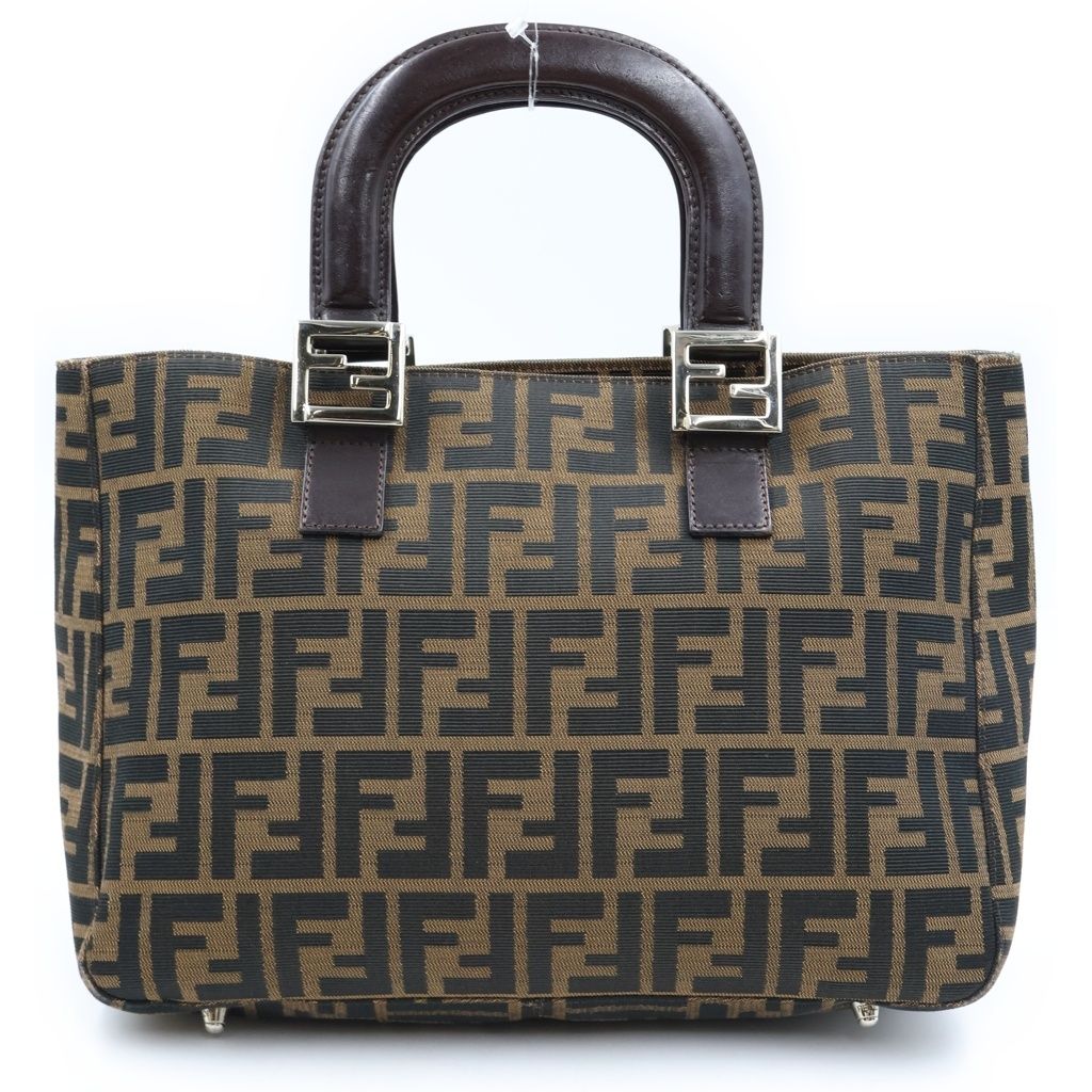 Fendi Zucca Canvas Leather Silver Tote Bag Brown — view 2