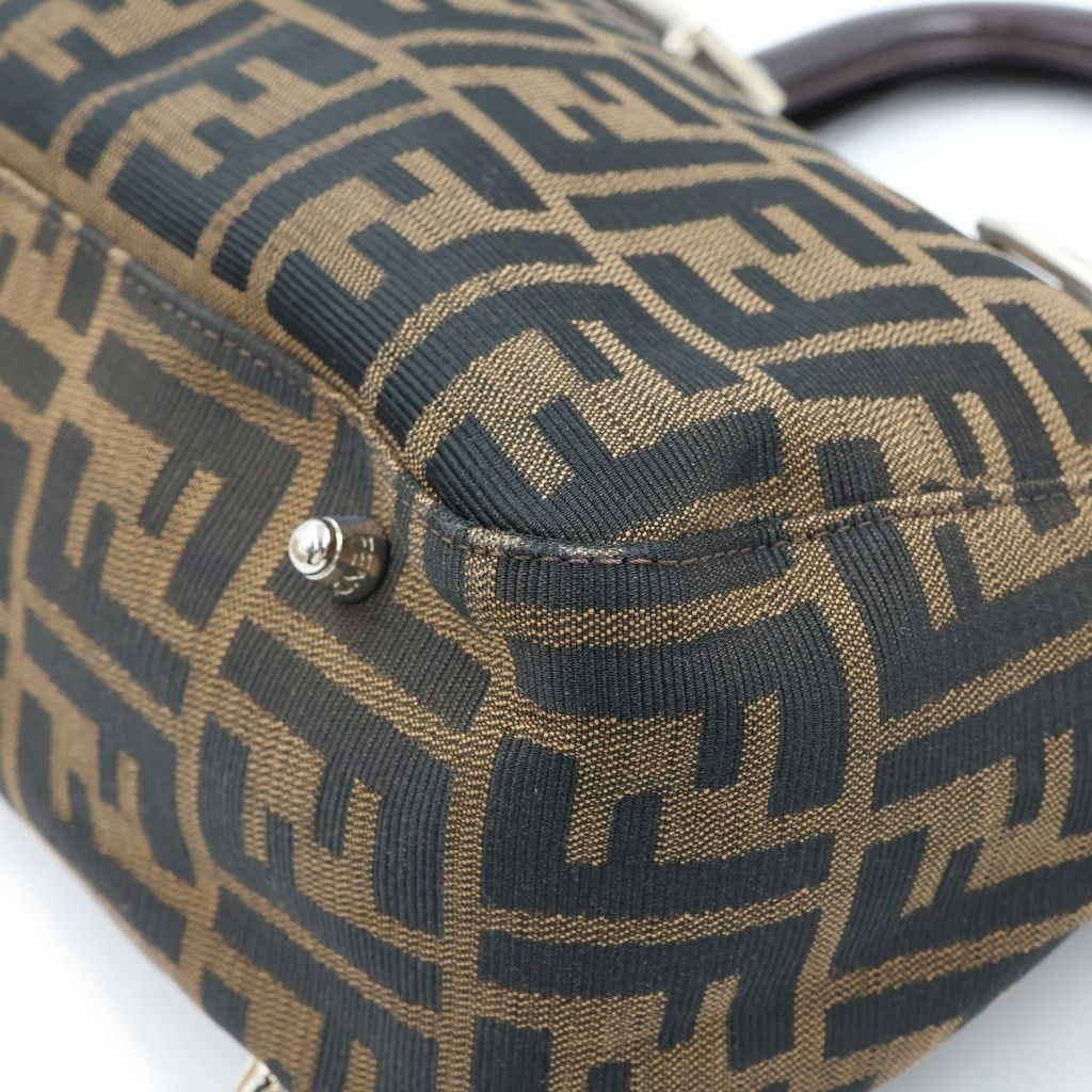 Fendi Zucca Canvas Leather Silver Tote Bag Brown — view 5