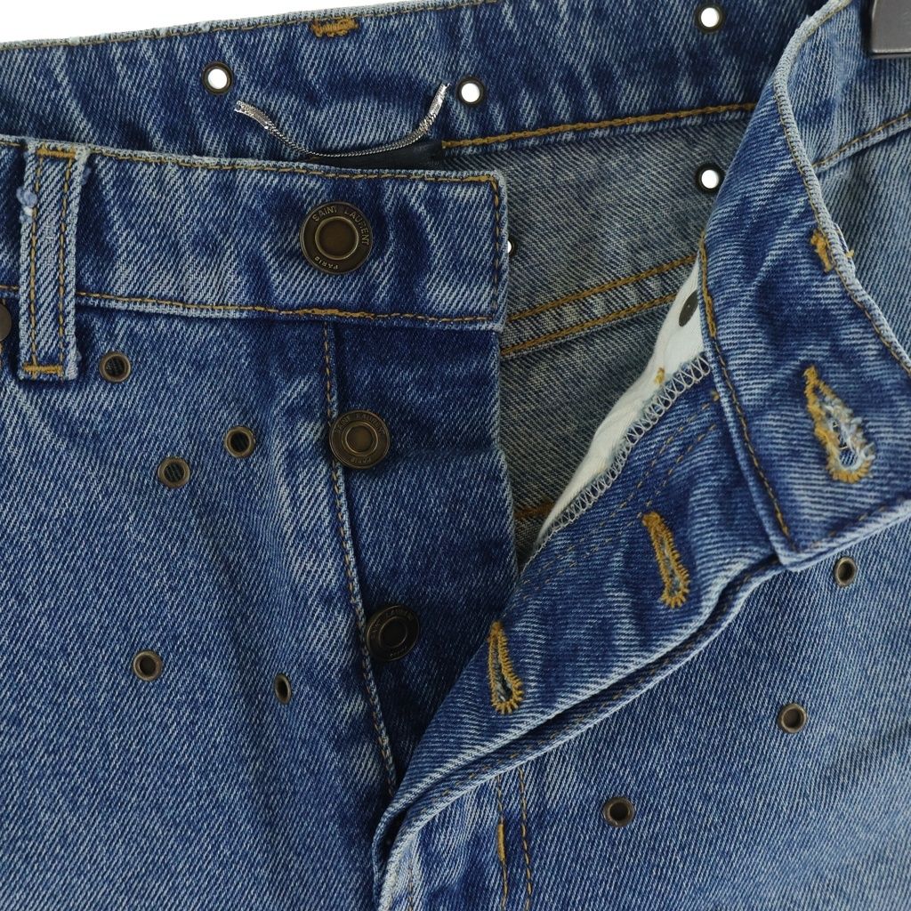 Saint Laurent Paris Studded Denim Short Indigo — view 7
