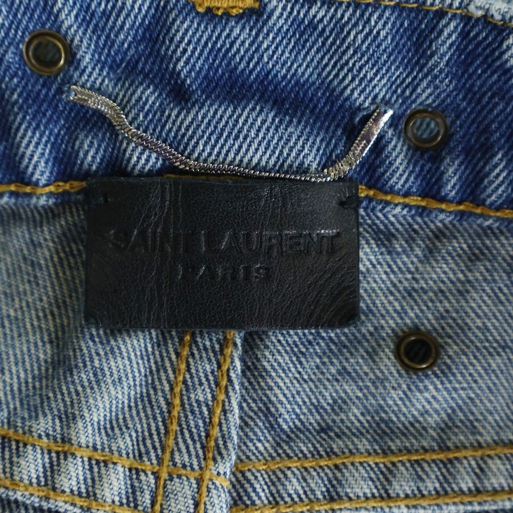 Saint Laurent Paris Studded Denim Short Indigo — view 8