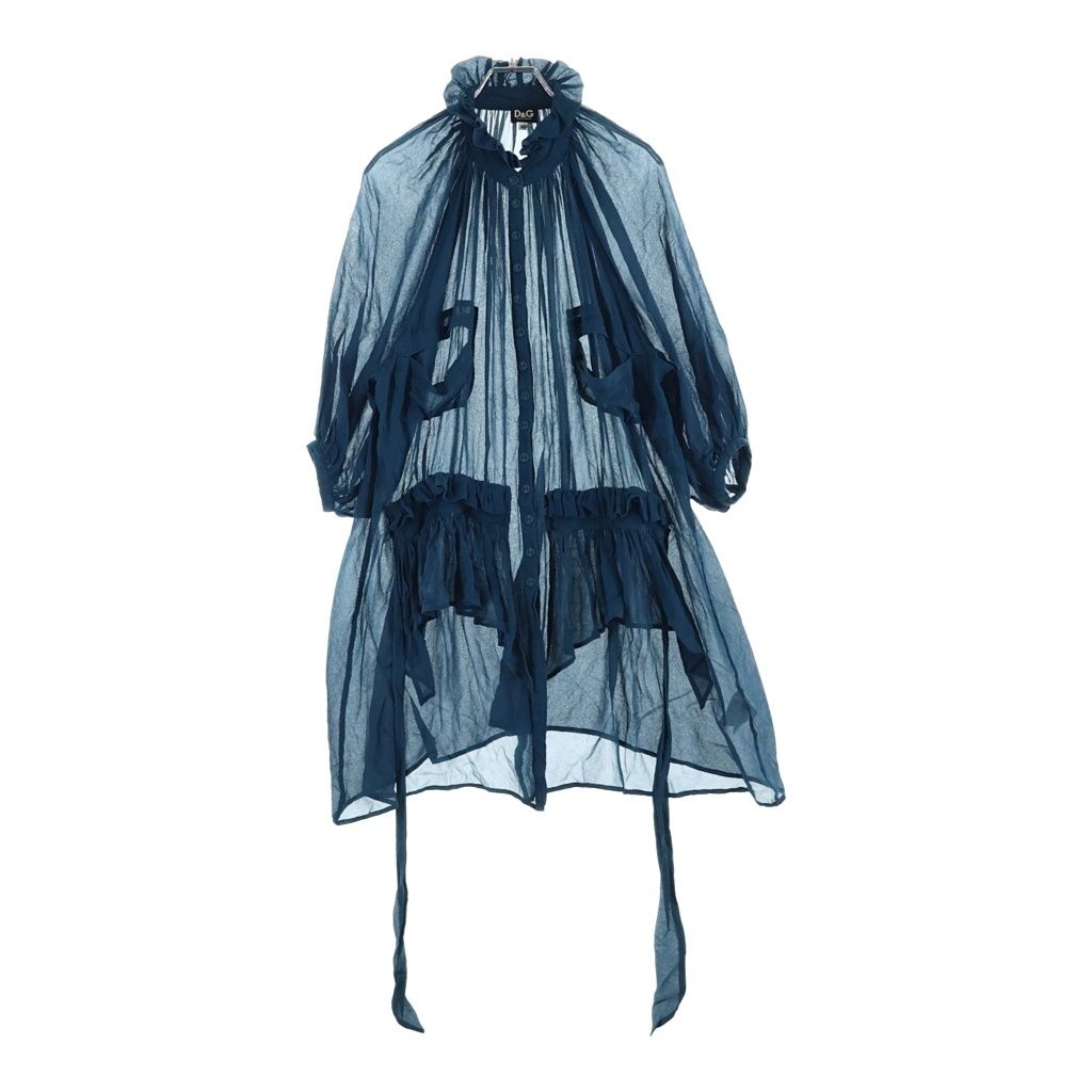 Dolce & Gabbana Frill Dress Chiffon Silk Blue