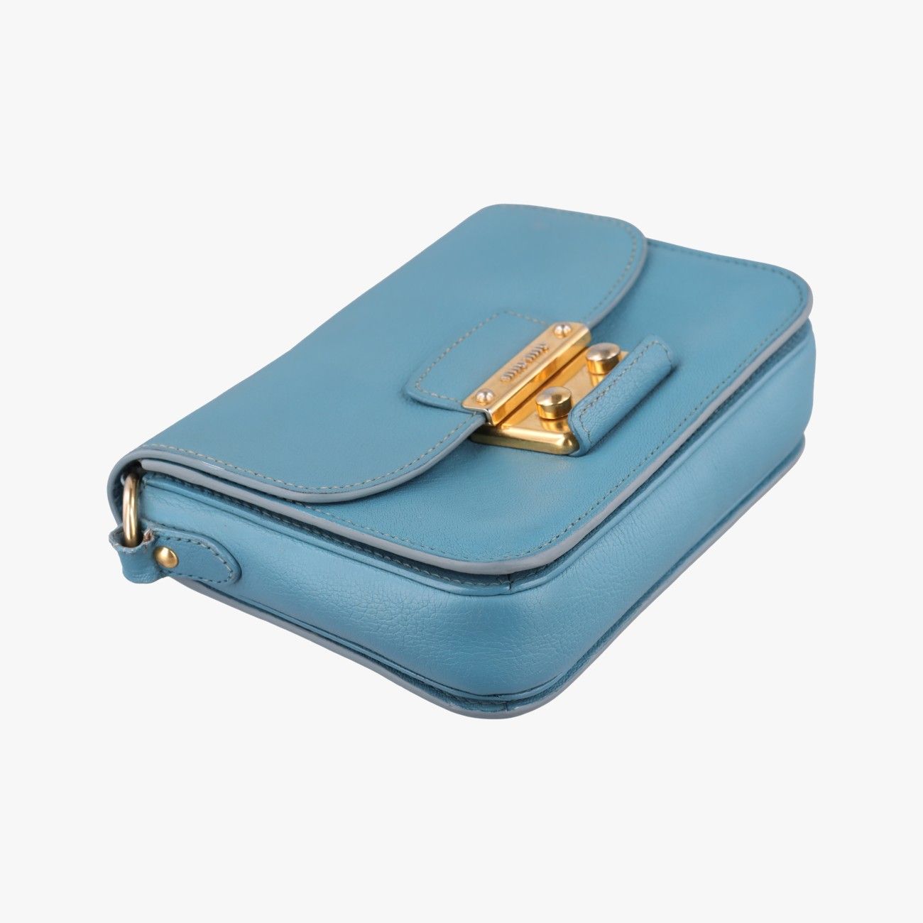Miu Miu Push Lock Flap Bag Blue Leather — view 5