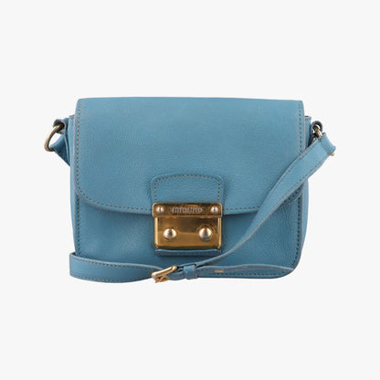 Miu Miu Push Lock Flap Bag Blue Leather