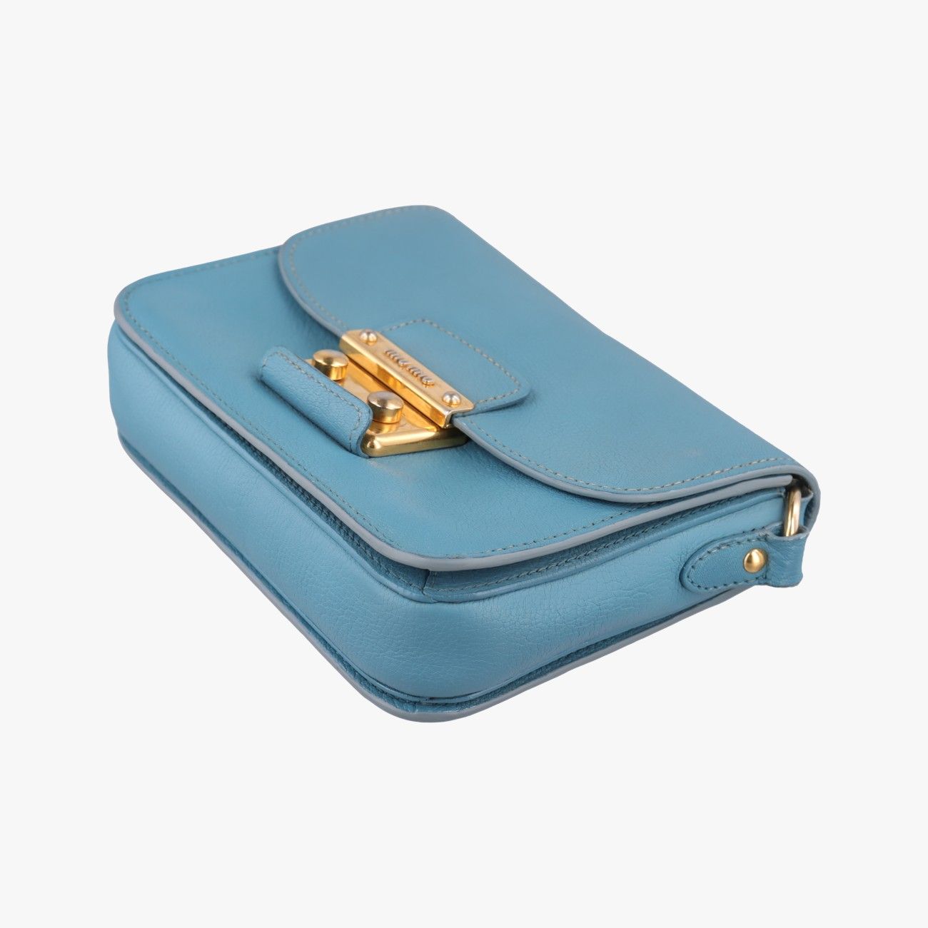 Miu Miu Push Lock Flap Bag Blue Leather — view 4