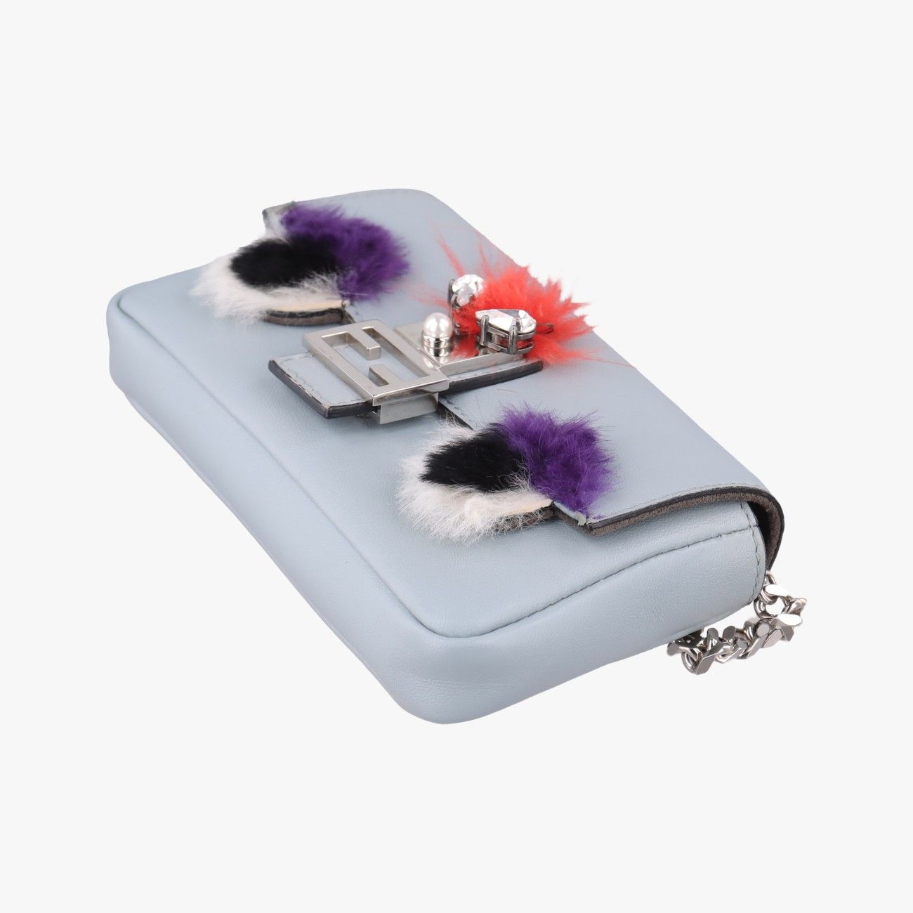 Fendi Monster Star Micro Bucket Gray Blue Leather — view 4