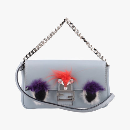 Fendi Monster Star Micro Bucket Gray Blue Leather
