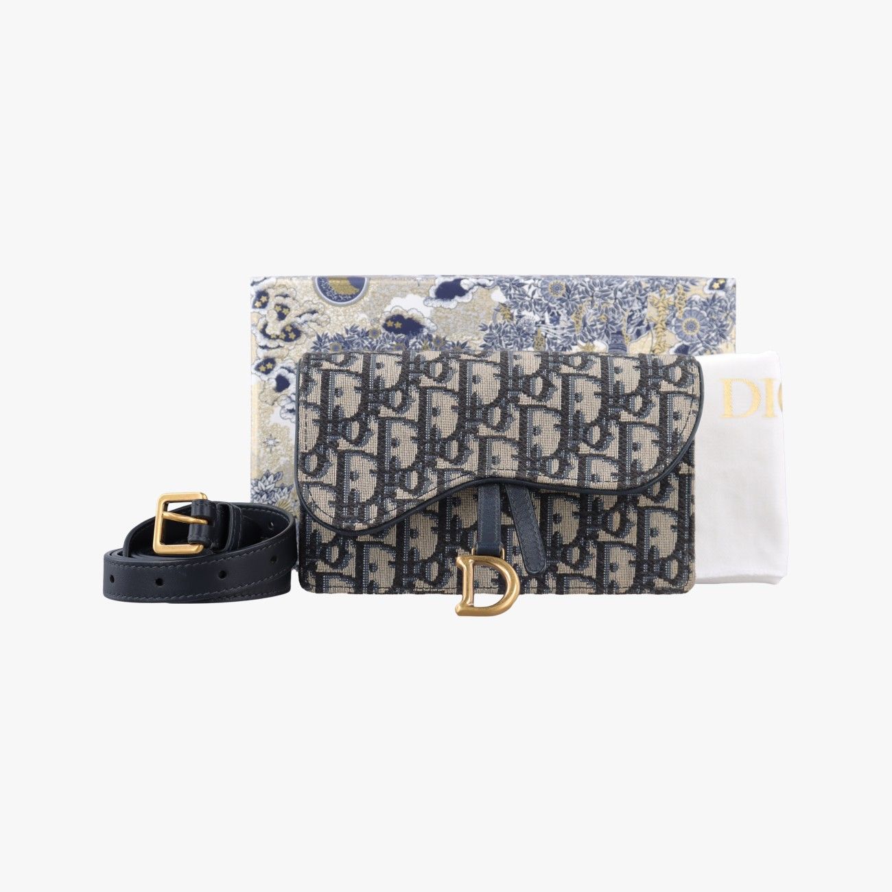 Dior Saddle Gray Navy Black Jacquard Shoulder Bag