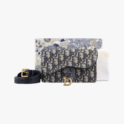 Dior Saddle Gray Navy Black Jacquard Shoulder Bag