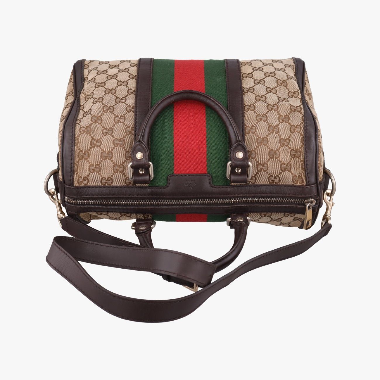 Gucci Sherry Line Brown Beige Red Green Canvas Leather — view 8