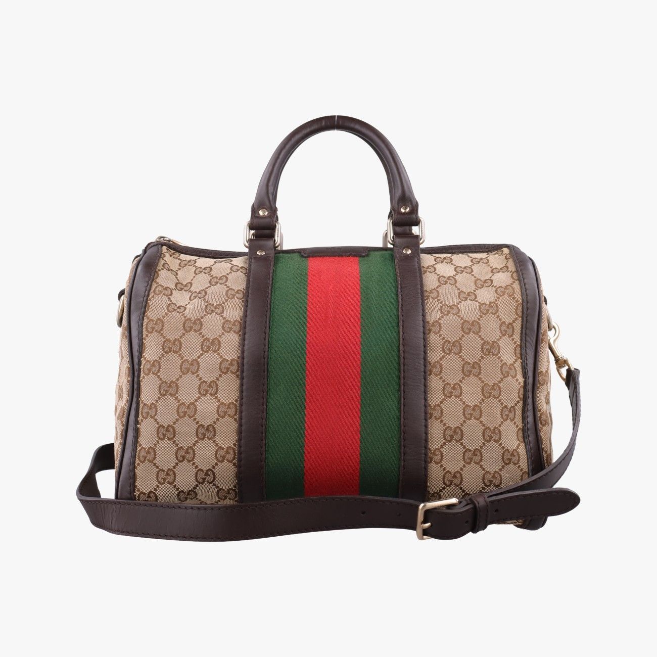 Gucci Sherry Line Brown Beige Red Green Canvas Leather