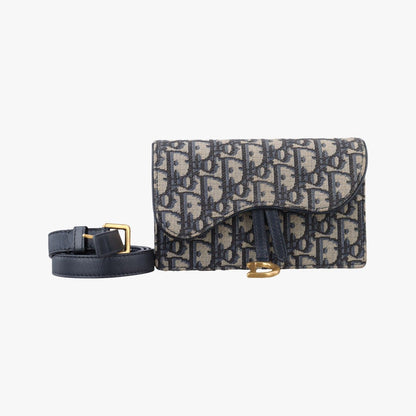 Dior Saddle Navy Gray Jacquard Shoulder Bag