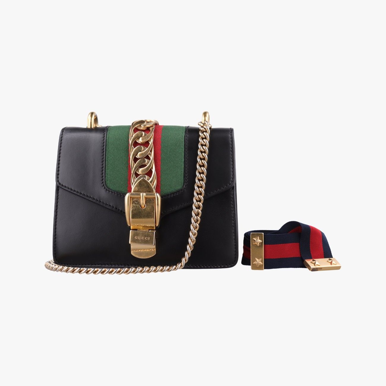 Gucci Sylvie Black Red Green Leather Shoulder Bag