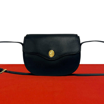 Dior Vintage CD Logo Leather Mini Shoulder Bag Pochette Black