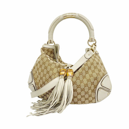 Gucci Handbag GG Canvas Bamboo Brown Gold 2-Way Back