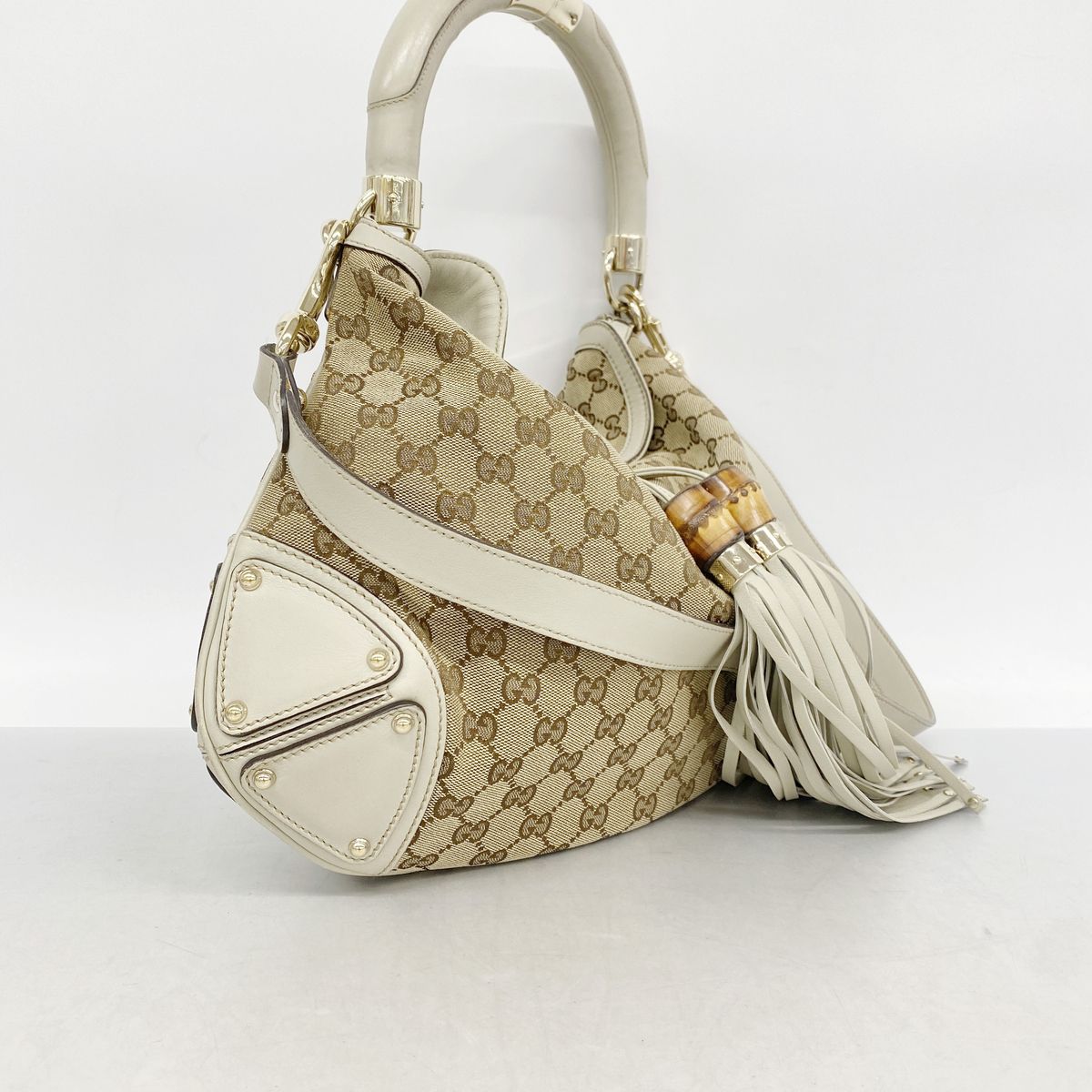 Gucci Handbag GG Canvas Bamboo Brown Gold 2-Way Back — view 2