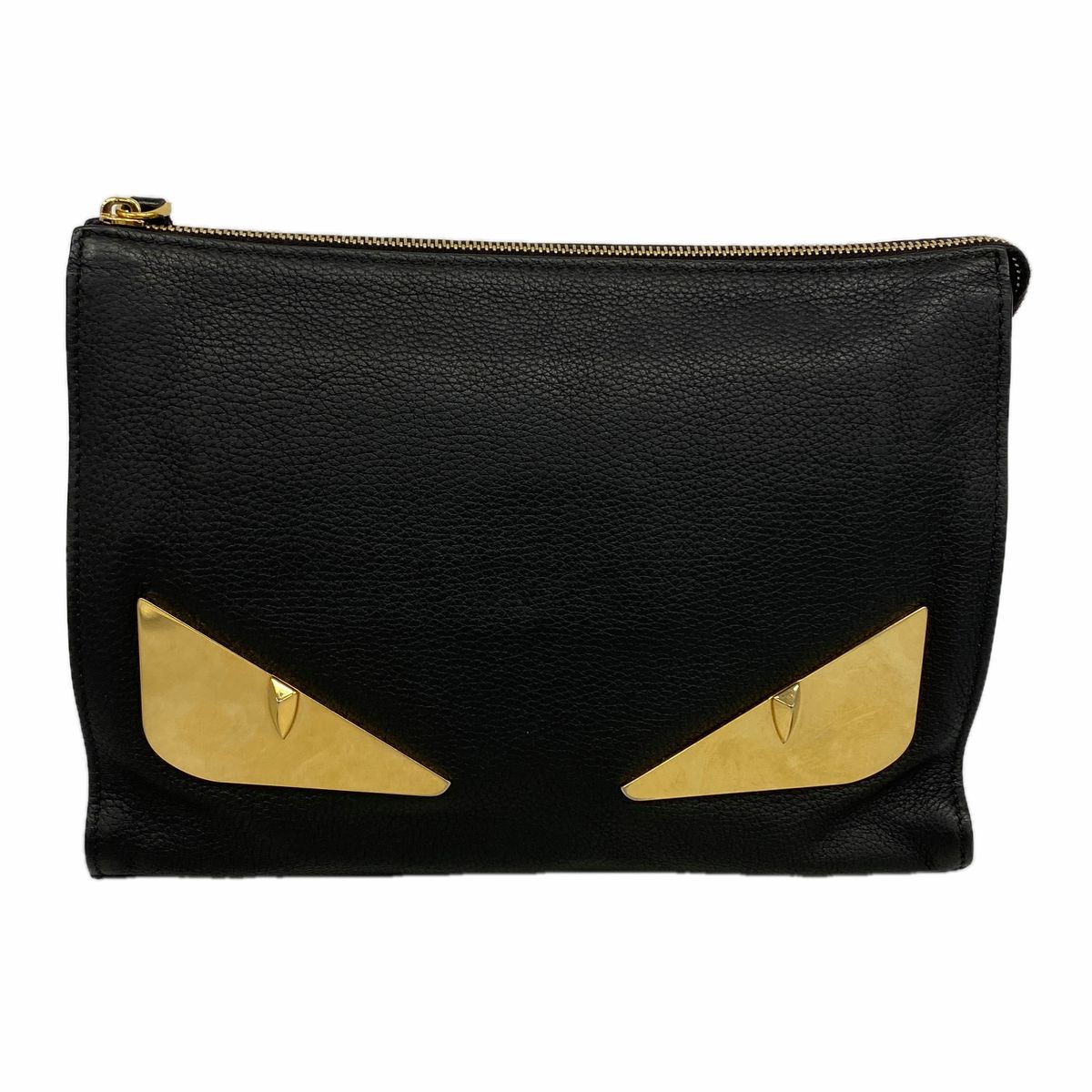Fendi Clutch Monster Star Leather Black Gold