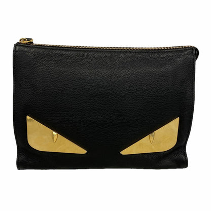 Fendi Clutch Monster Star Leather Black Gold