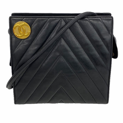 Chanel Shoulder Bag Stitch Lambskin Black Gold