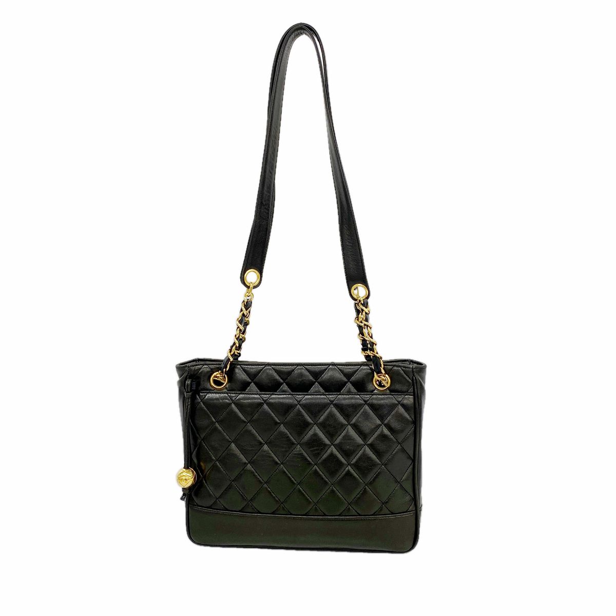 Chanel Chain Tote Bag Quilted Lambskin Black Gold