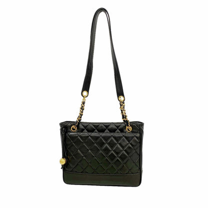 Chanel Chain Tote Bag Quilted Lambskin Black Gold