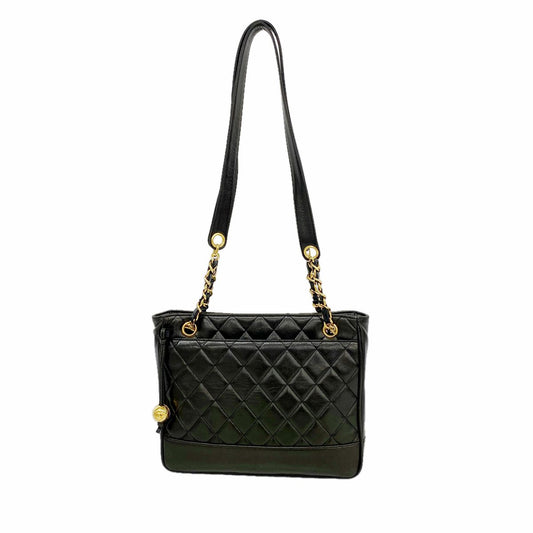 Chanel Chain Tote Bag Quilted Lambskin Black Gold