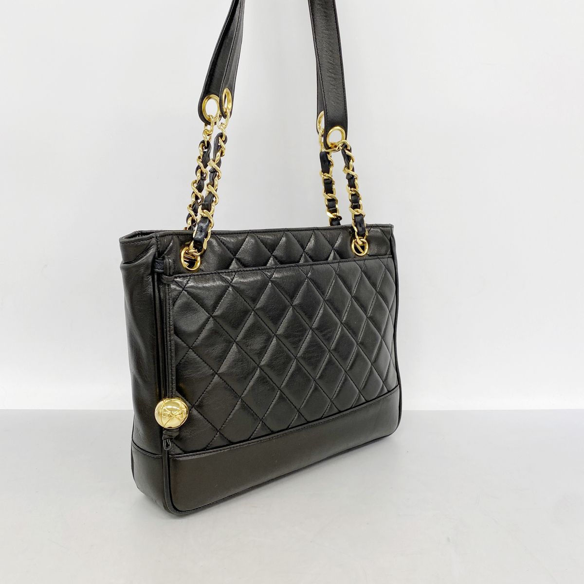 Chanel Chain Tote Bag Quilted Lambskin Black Gold — view 2