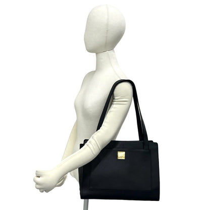 Saint Laurent YSL Logo Leather Tote Shoulder Bag Black — view 2