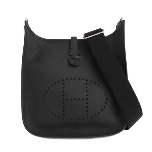 Hermes Evelyne 3 PM Black Taurillon Clemence Silver Shoulder Bag