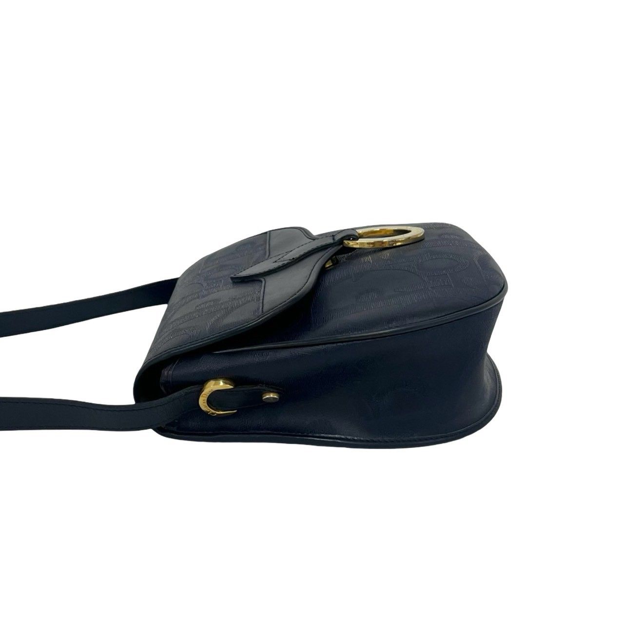 Dior Vintage Trotter Logo Pattern Leather Shoulder Bag Pochette Navy — view 7