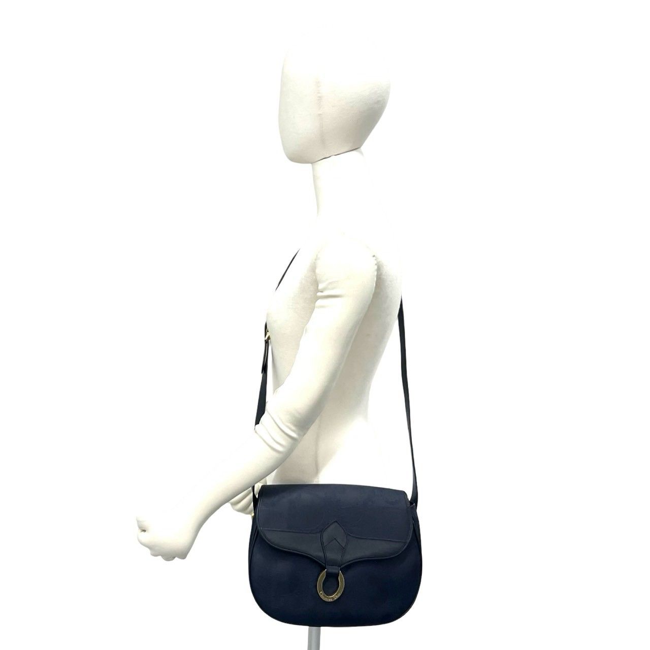 Dior Vintage Trotter Logo Pattern Leather Shoulder Bag Pochette Navy — view 2