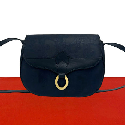 Dior Vintage Trotter Logo Pattern Leather Shoulder Bag Pochette Navy