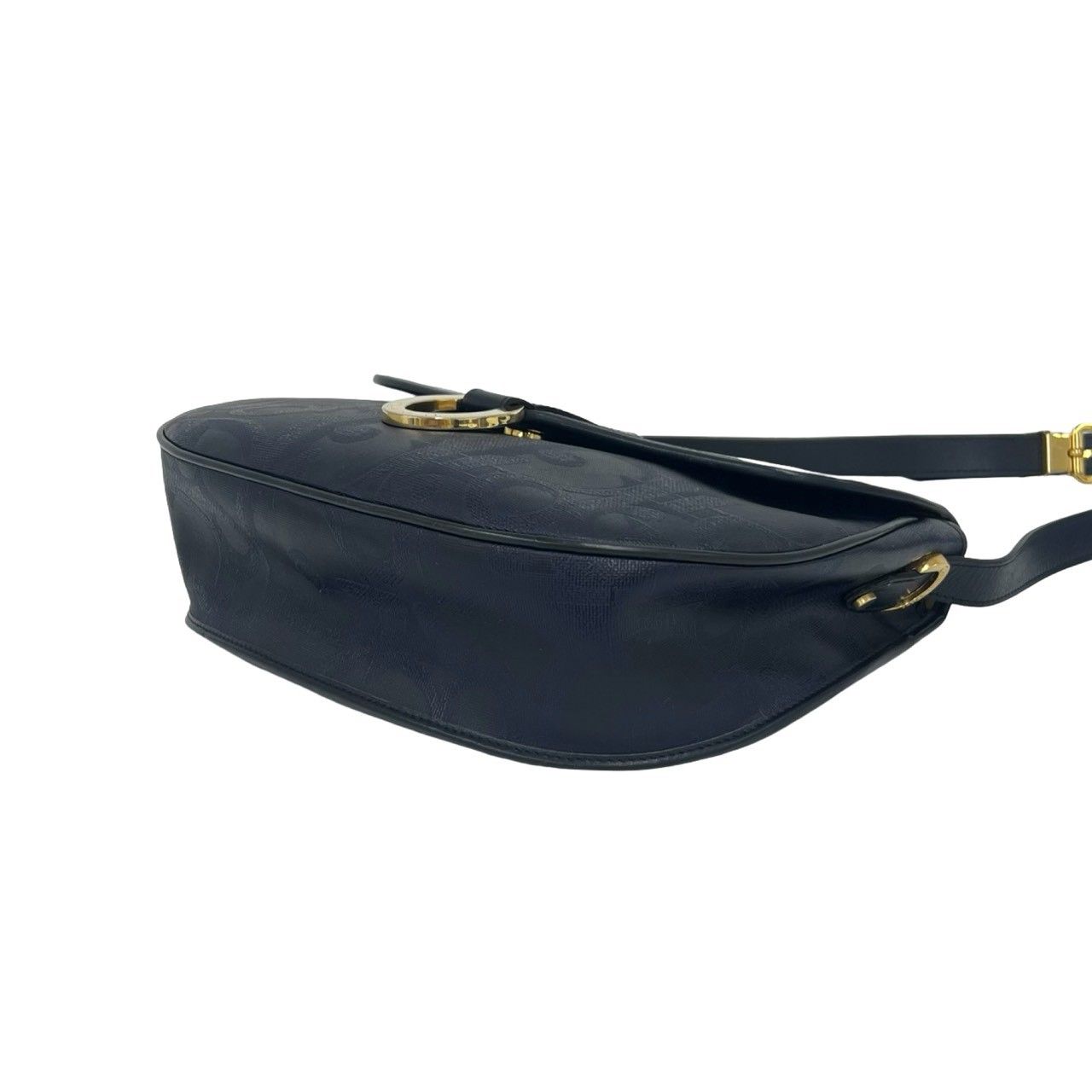 Dior Vintage Trotter Logo Pattern Leather Shoulder Bag Pochette Navy — view 6