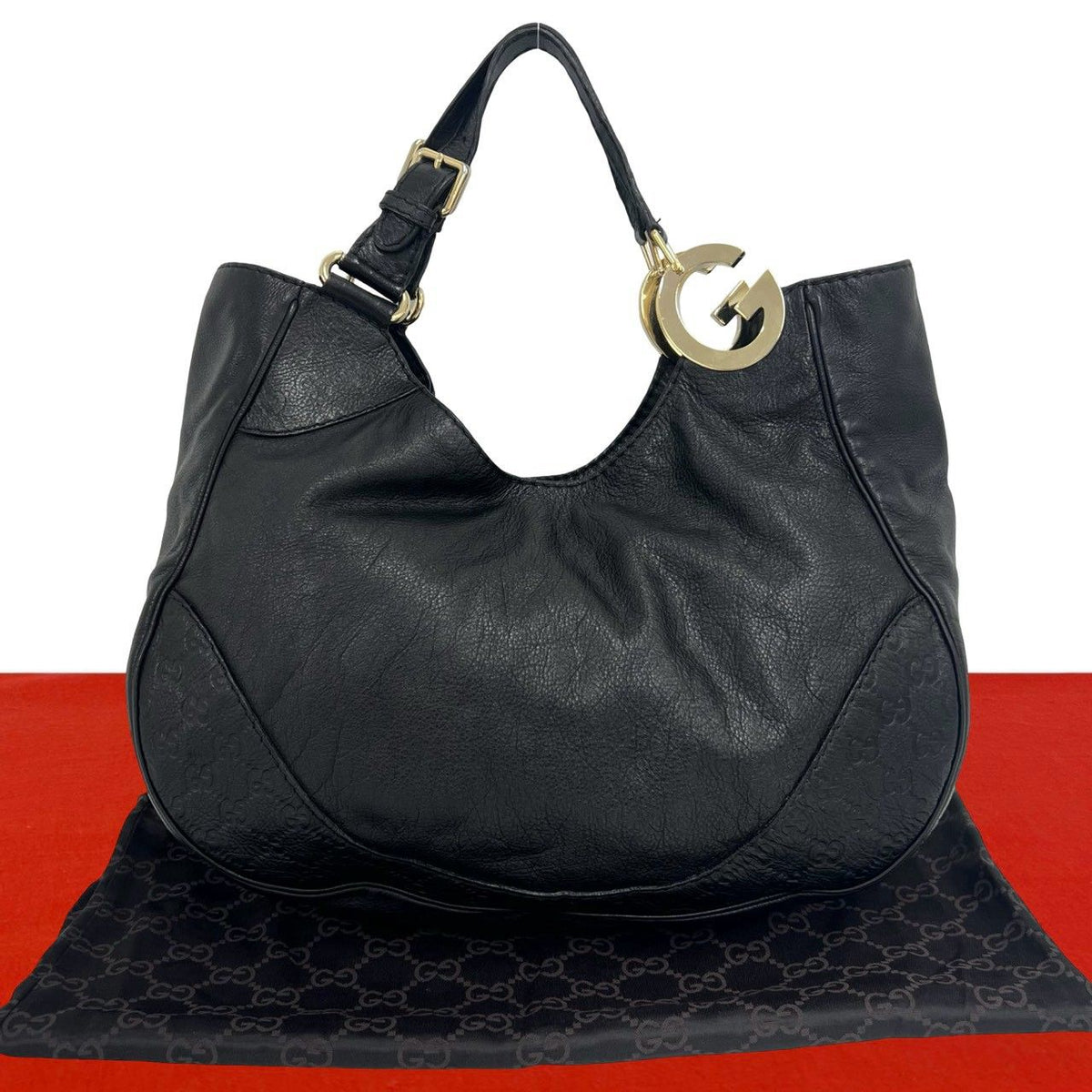 Gucci Charlotte Guccissima Logo Leather Tote Bag Black