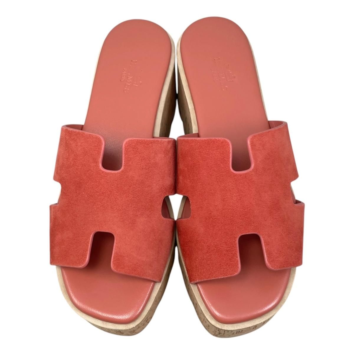 Hermes Sandals Eze Chevre Velours Suede Rouge Tomate — view 5
