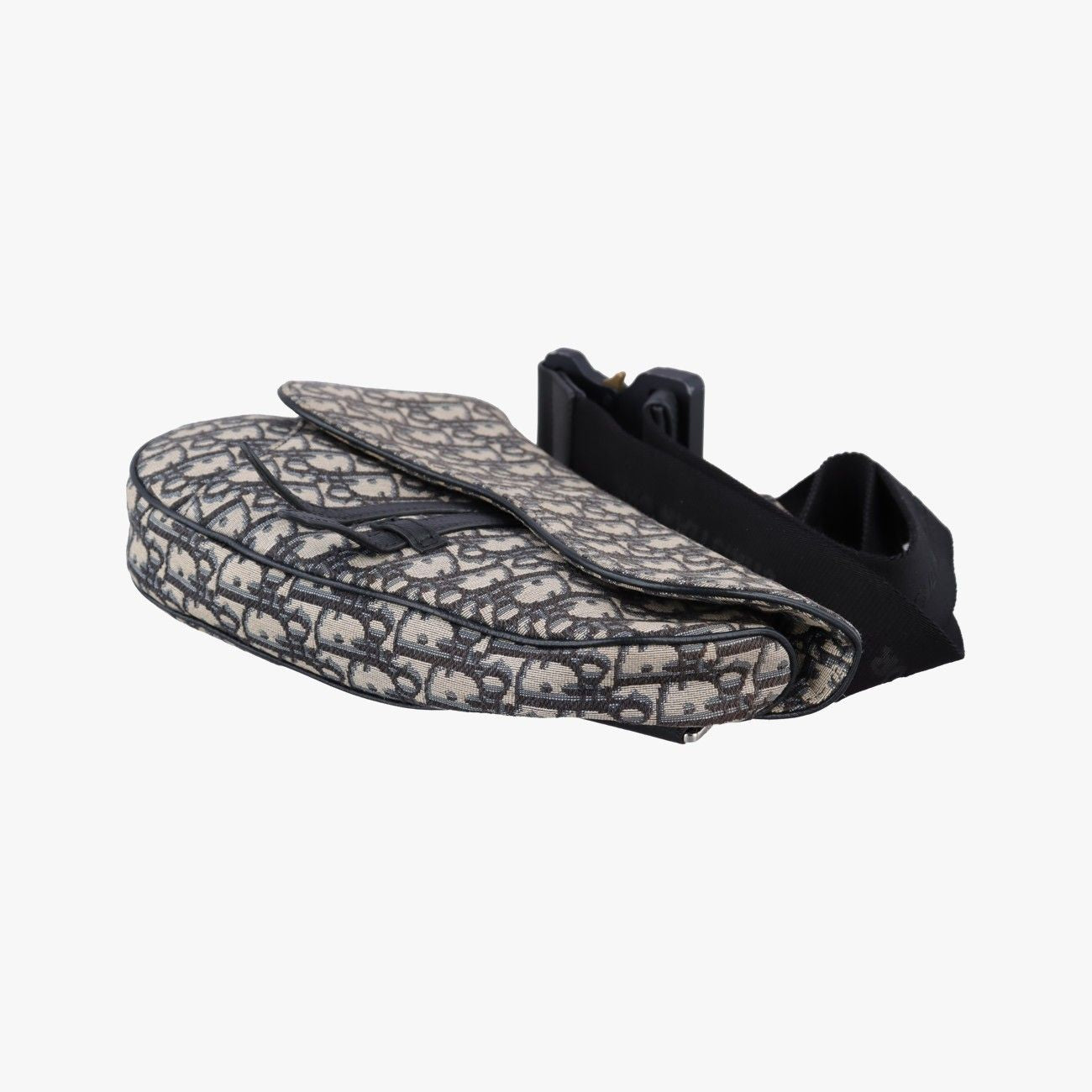 Dior Saddle Navy Gray Jacquard Leather Shoulder Bag — view 4