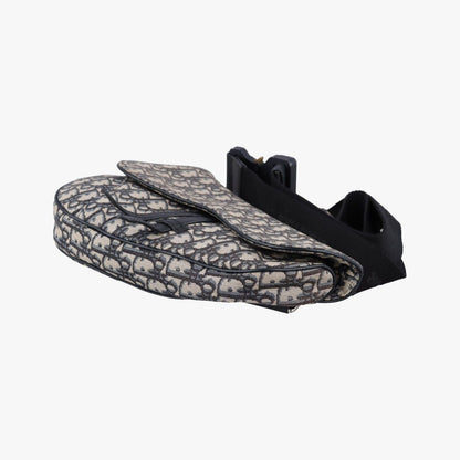 Dior Saddle Navy Gray Jacquard Leather Shoulder Bag — view 4